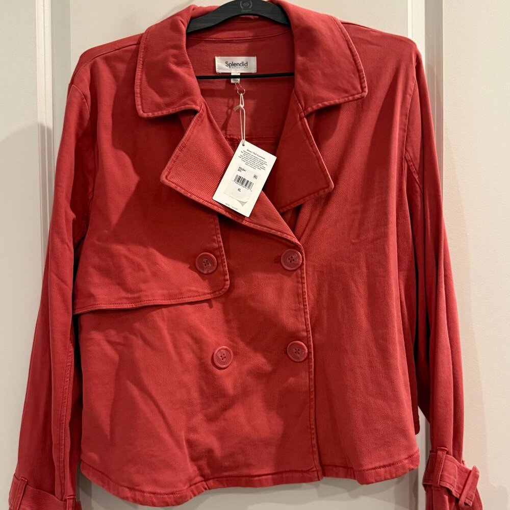 Splendid Deep Rose Cropped Jacket with Trench Coat like details
